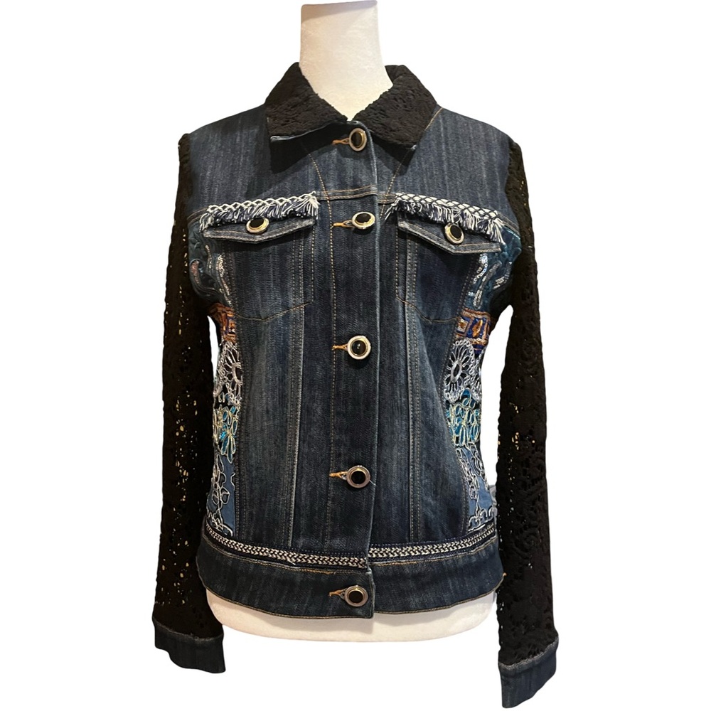 Mishka Dark Blue Denim Jacket with Black Lace Sleeves